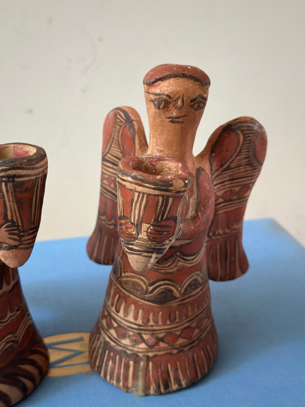 Pair of Earthenware Angel Candleholders
