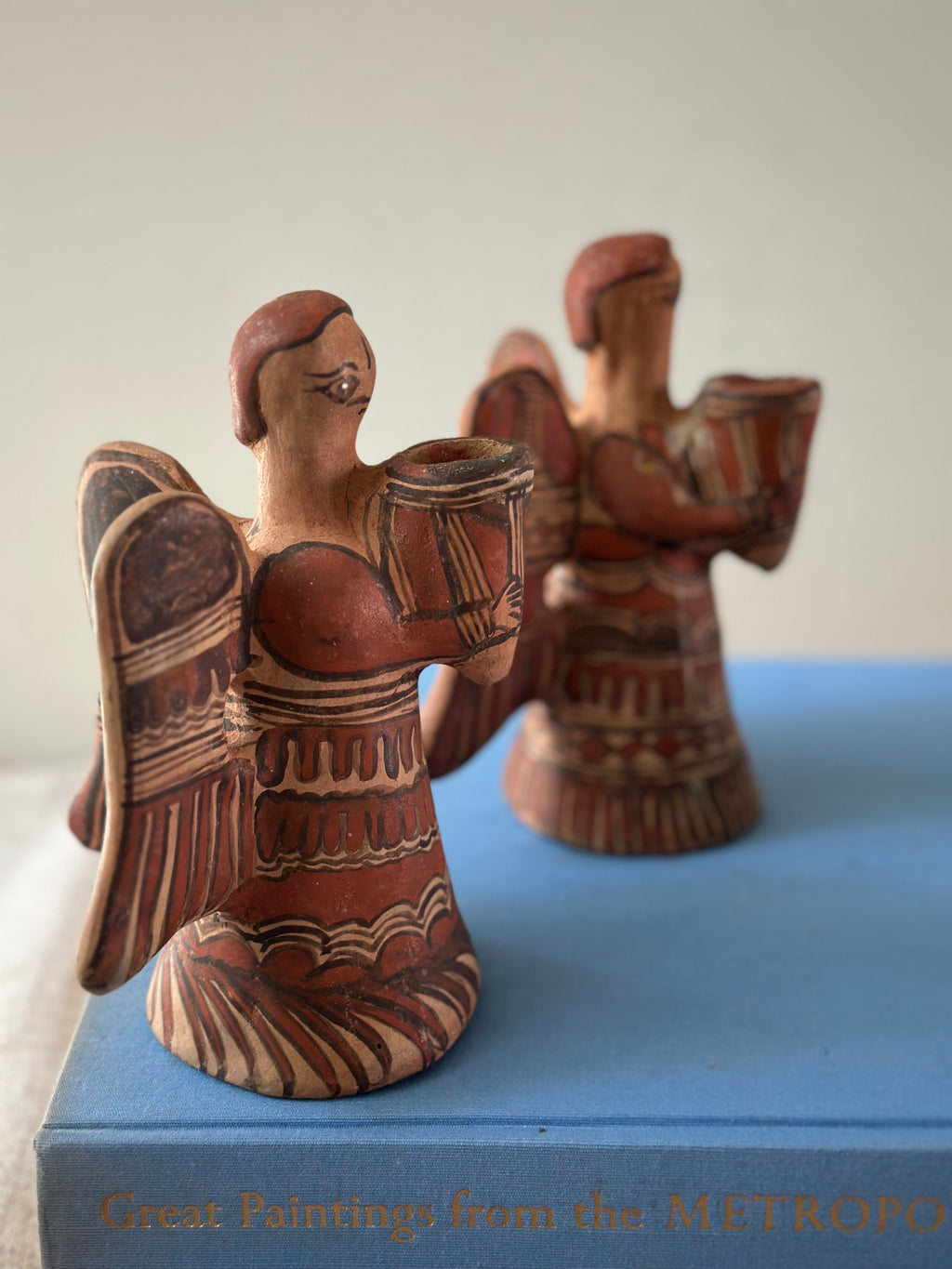 Pair of Earthenware Angel Candleholders