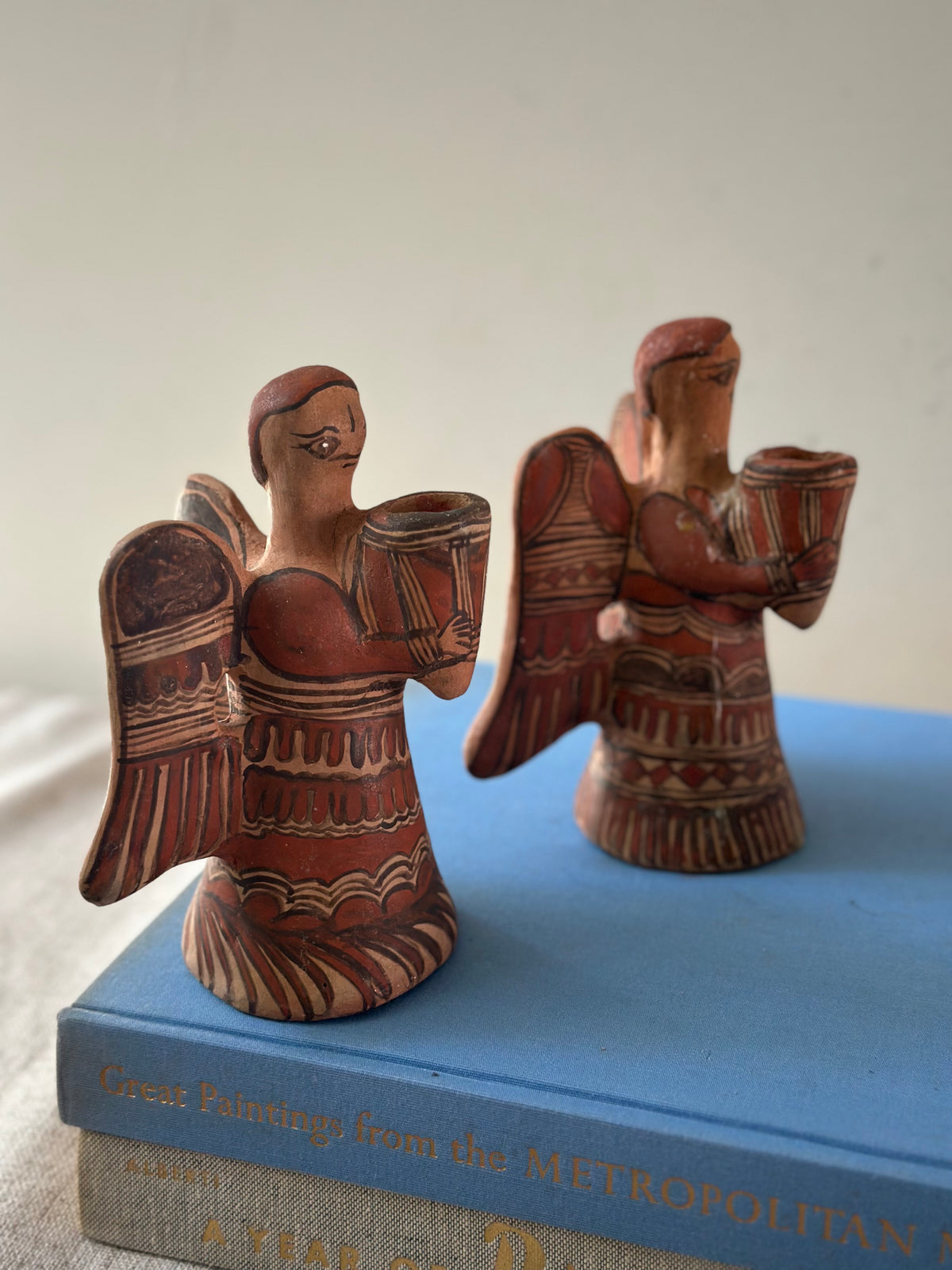 Pair of Earthenware Angel Candleholders