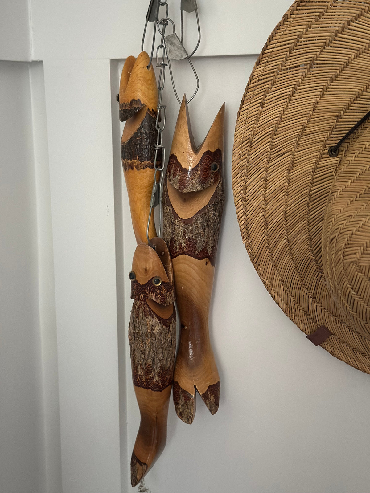 Trio of Hand Carved Wooden Fish