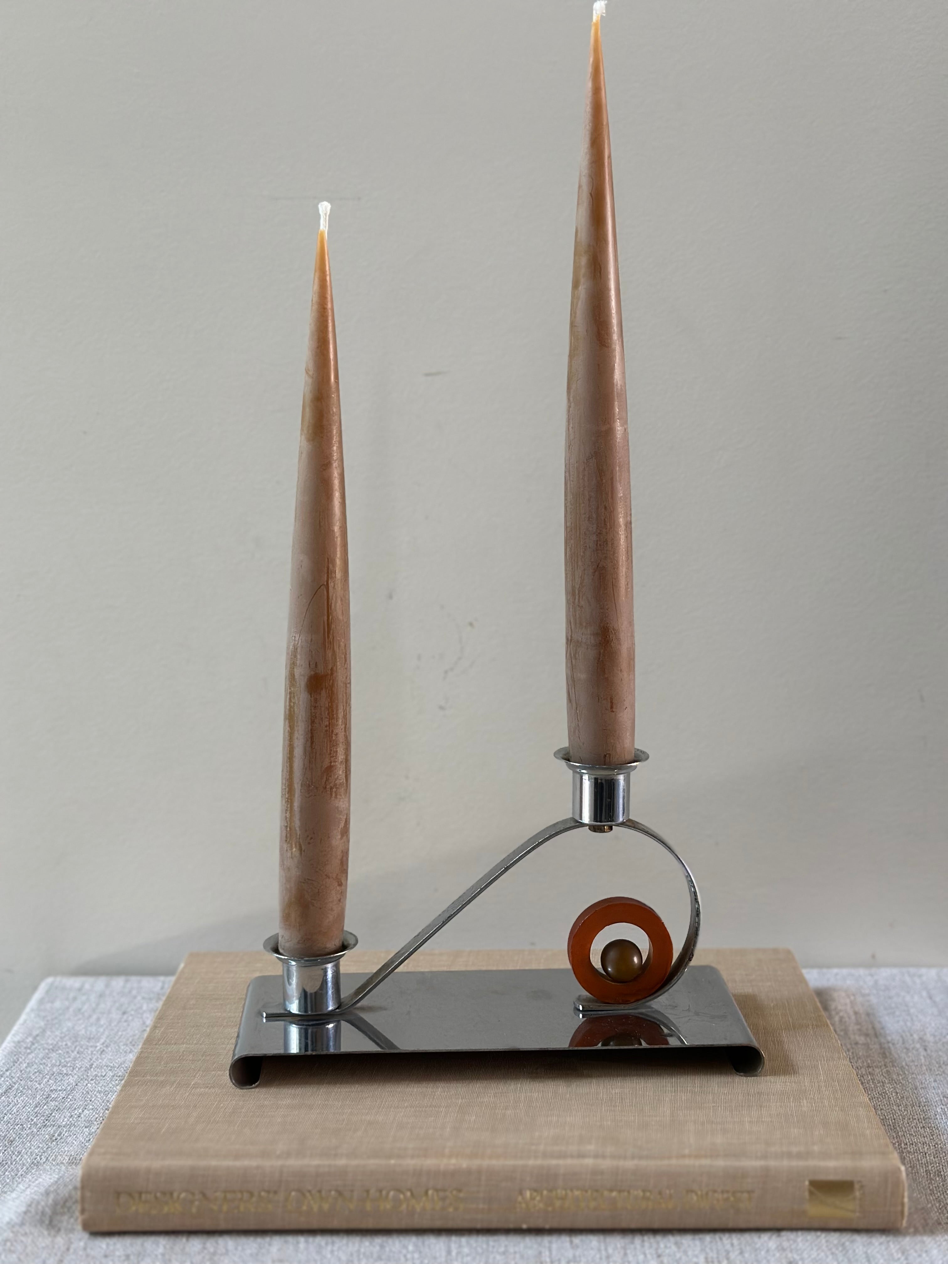 Vintage Chrome & Bakelite Candlestick
