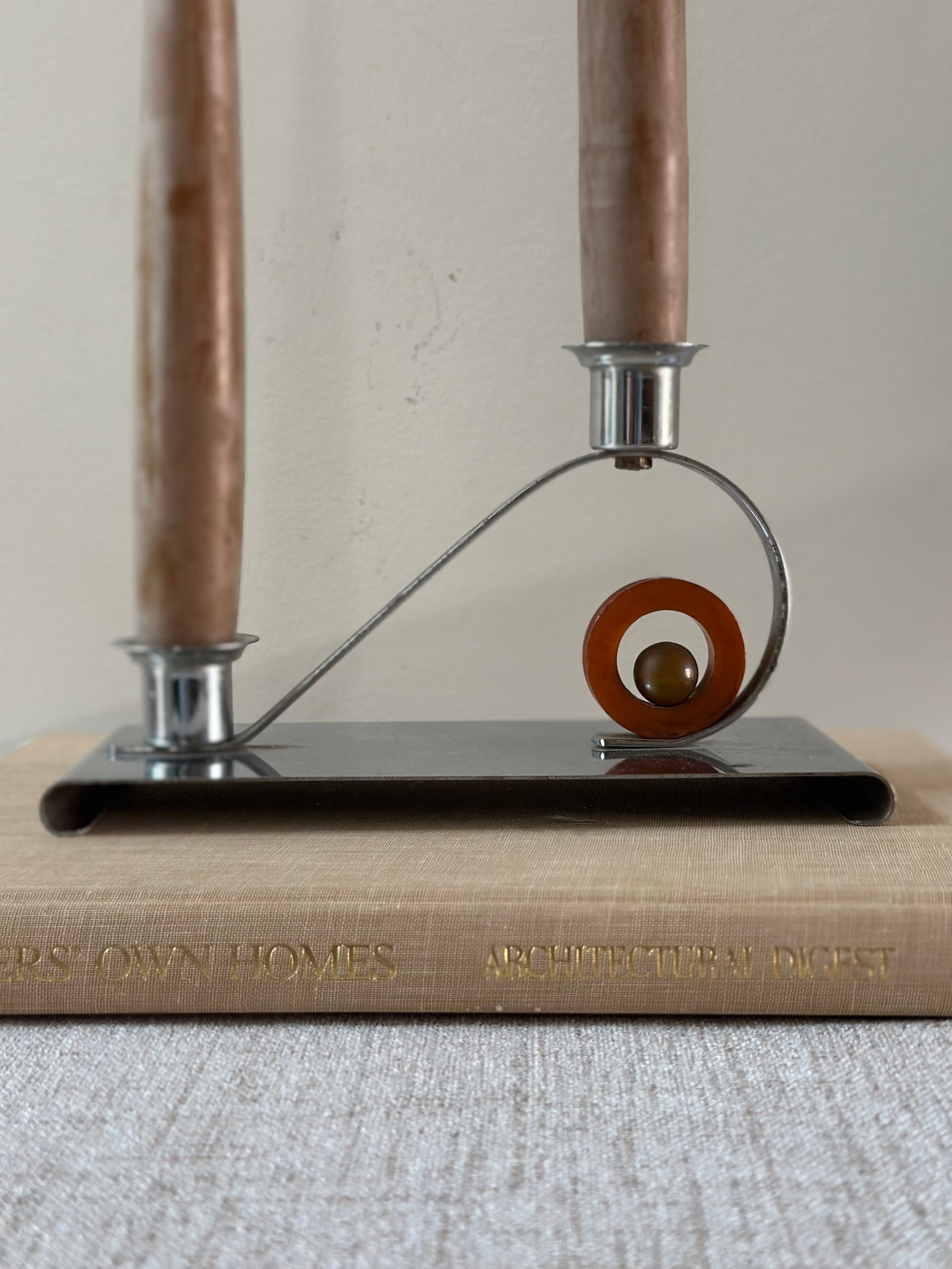 Vintage Chrome & Bakelite Candlestick