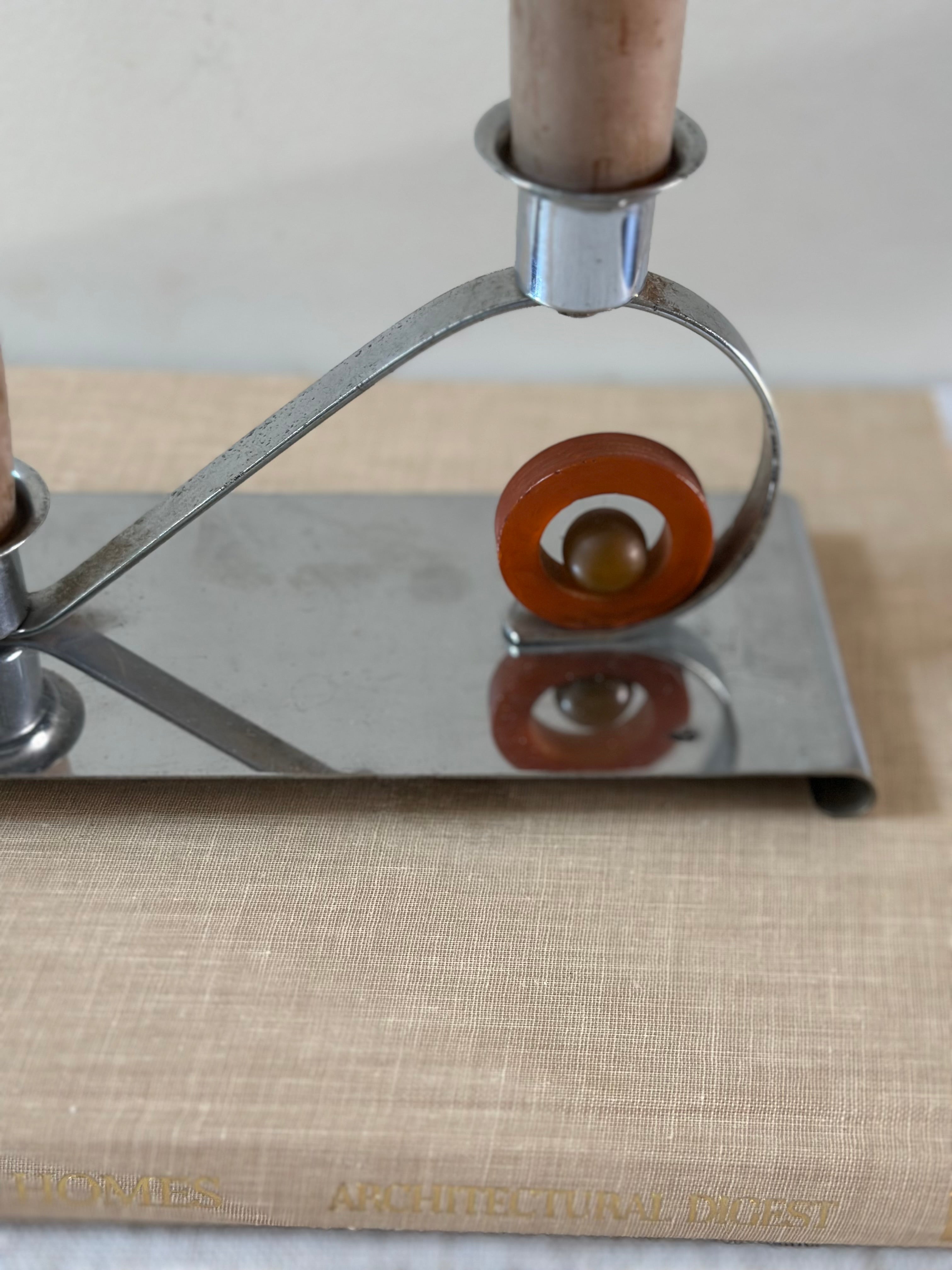 Vintage Chrome & Bakelite Candlestick