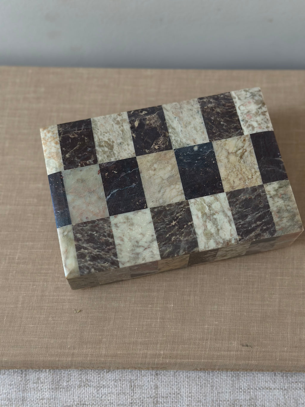 Checkerboard Soapstone Trinket Box
