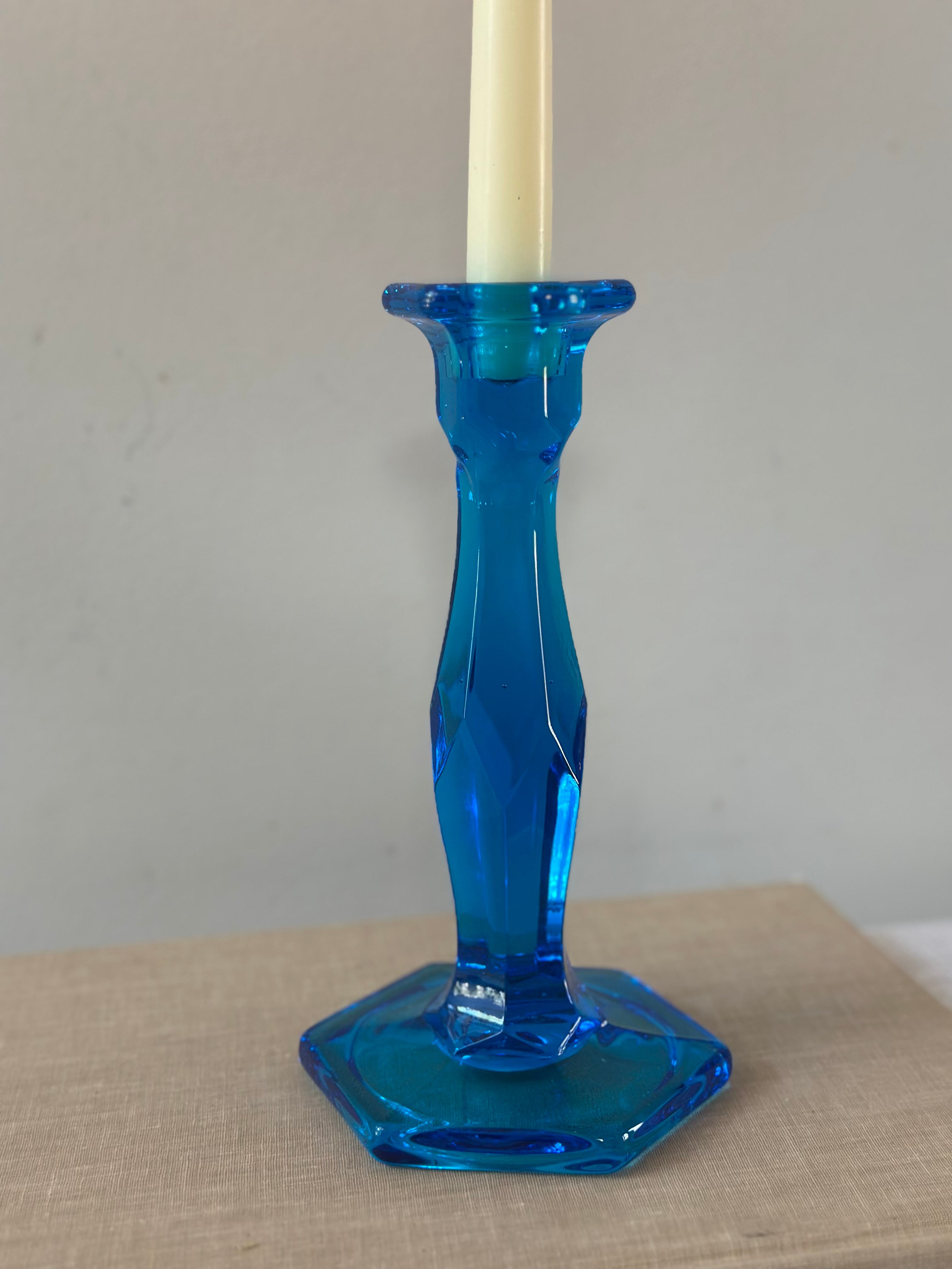 Vintage Blue Glass Candlestick