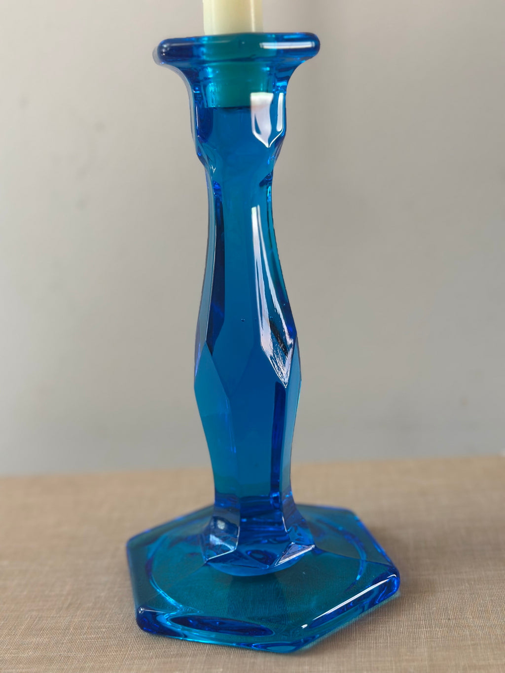 Vintage Blue Glass Candlestick