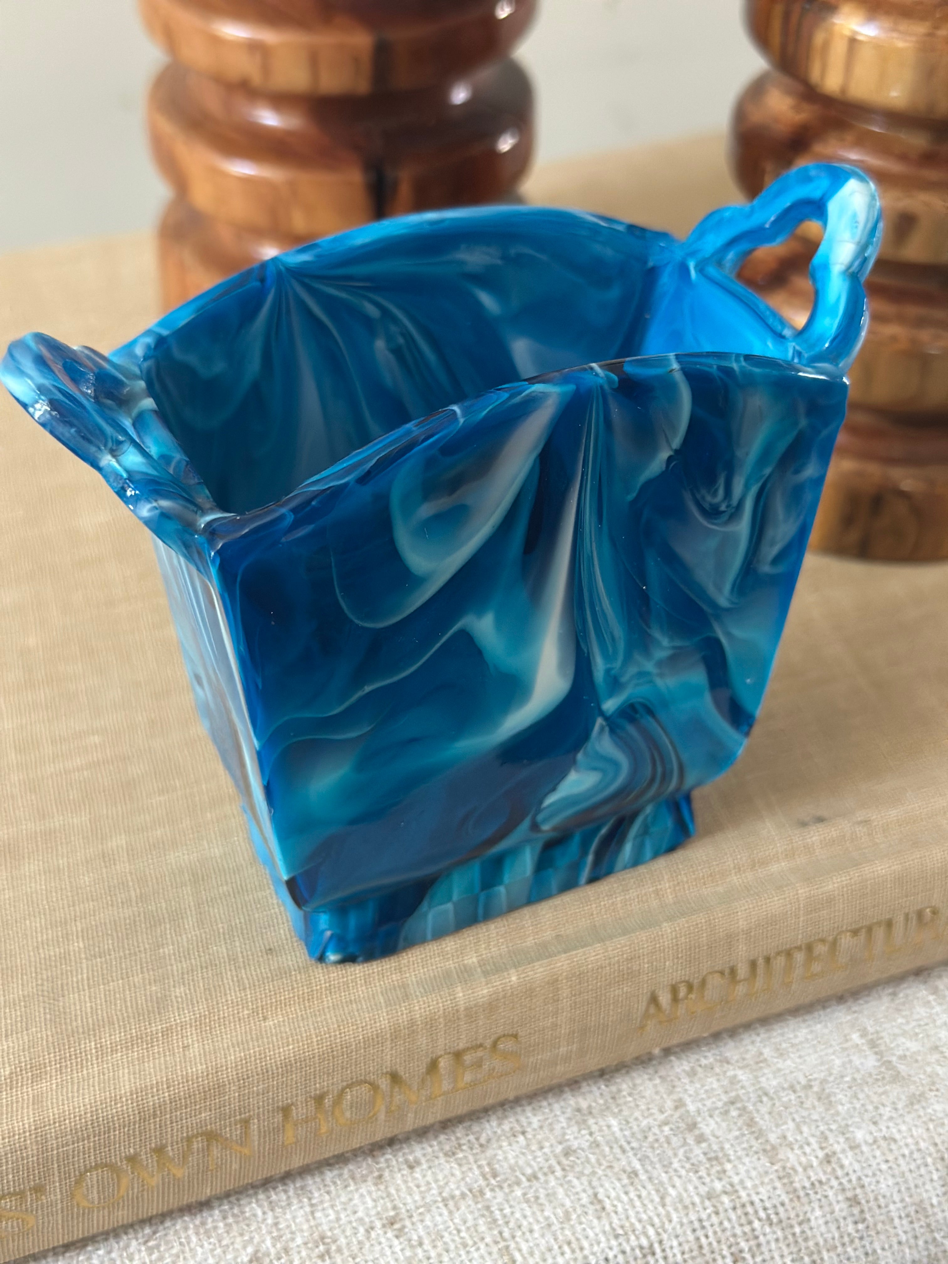Blue Slag Glass Vase