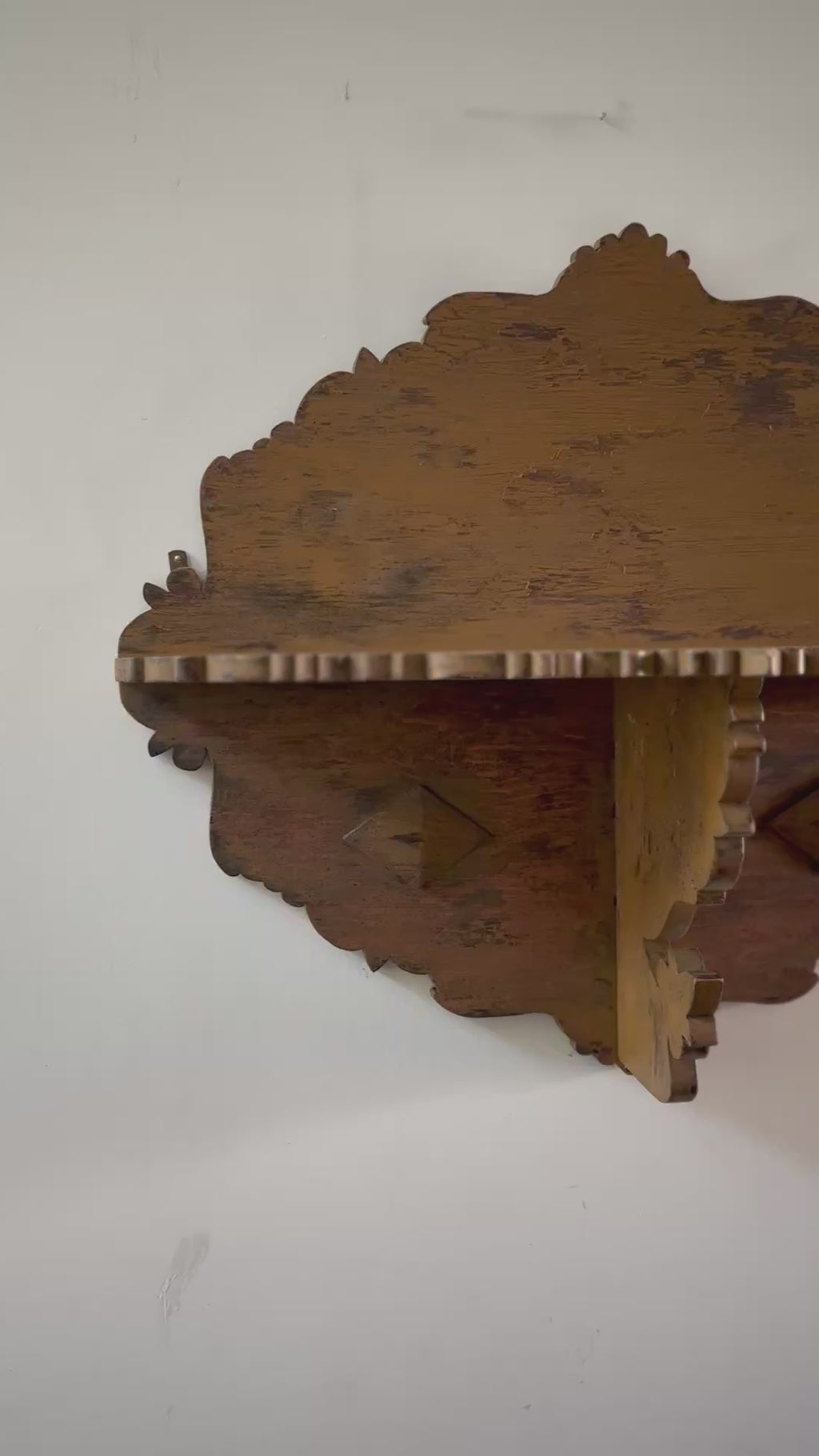 Hand Carved Wooden Wall Shelf